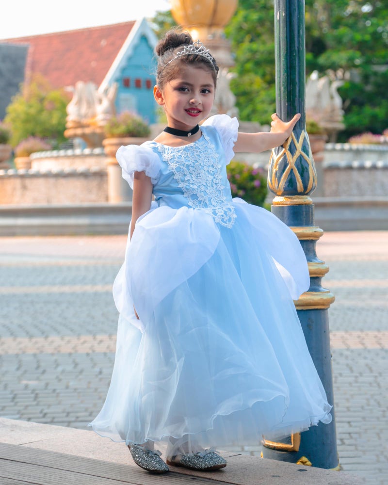 TYHTYM Cinderella Costumes Girls Princess Dress Up Fancy Halloween Christmas Party with Headwear and Choker Set - Image 5